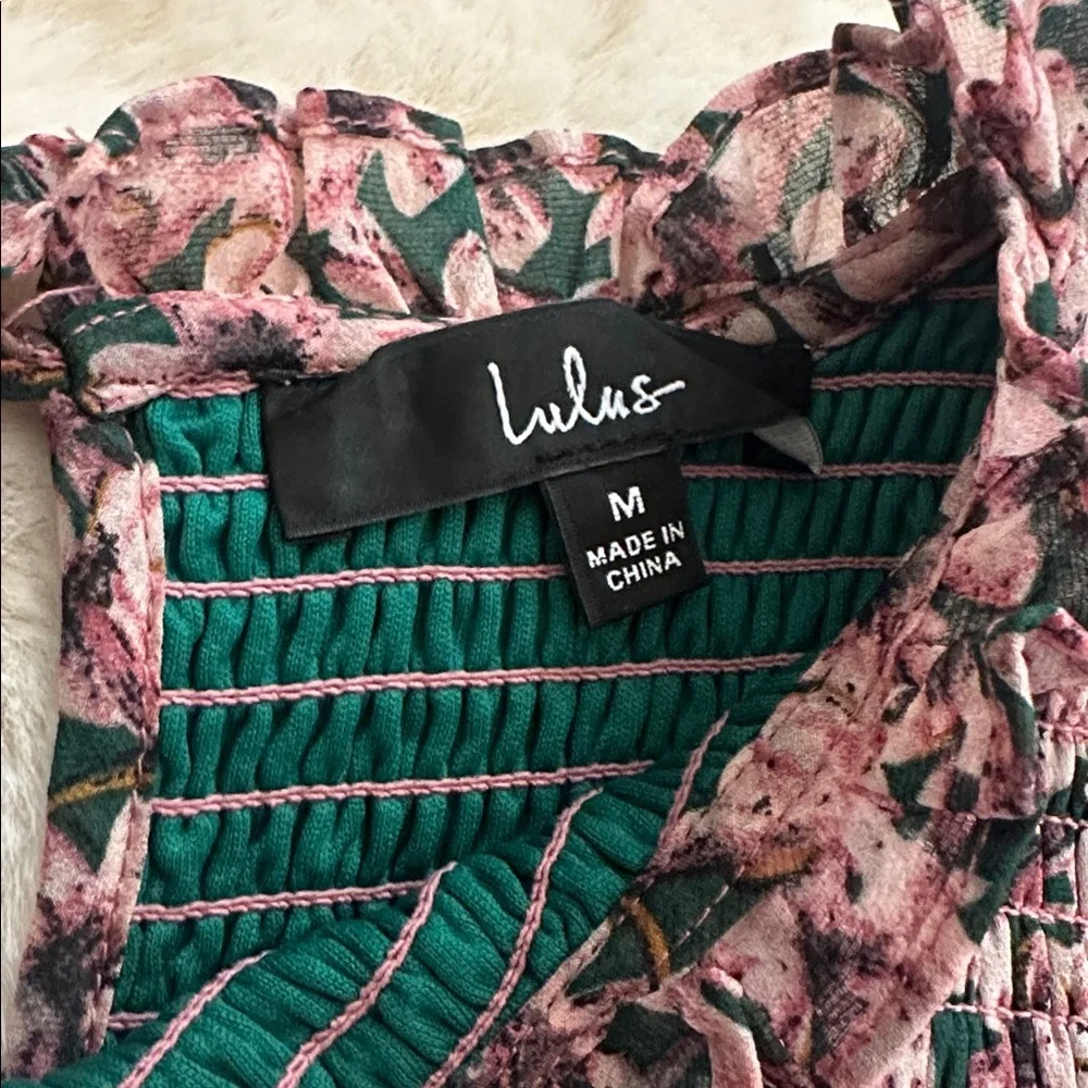 Lulu's Emerald Green and Pink Floral Dress, M - Picture 10 of 13